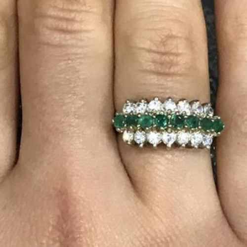 925 Sterling Silver White & Green CZ Ring Size 6.5