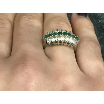 925 Sterling Silver White & Green CZ Ring Size 6.5