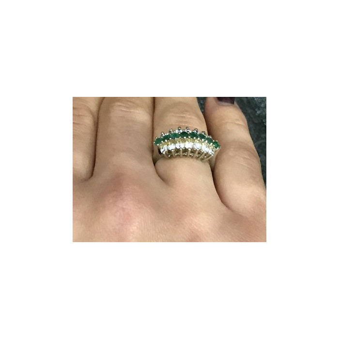 925 Sterling Silver White & Green CZ Ring Size 6.5