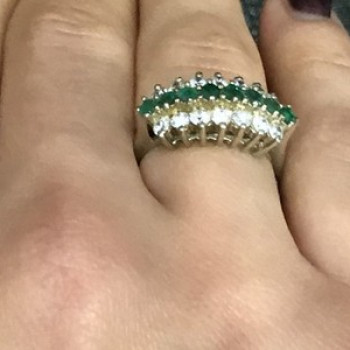 925 Sterling Silver White & Green CZ Ring Size 6.5