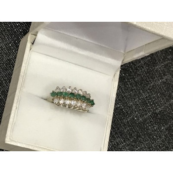 925 Sterling Silver White & Green CZ Ring Size 6.5