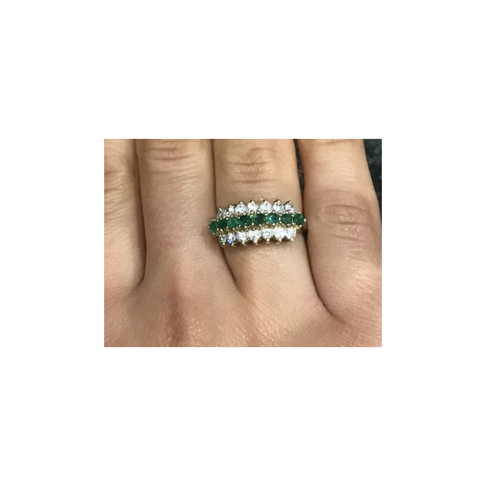 925 Sterling Silver White & Green CZ Ring Size 6.5