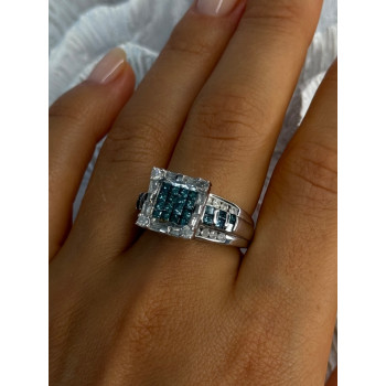 10K White Gold Aquamarine & White Topaz Ring Size 8