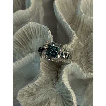 10K White Gold Aquamarine & White Topaz Ring Size 8