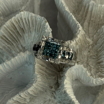 10K White Gold Aquamarine & White Topaz Ring Size 8