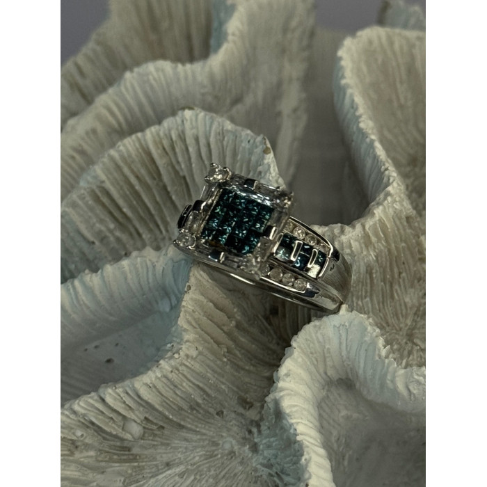 10K White Gold Aquamarine & White Topaz Ring Size 8