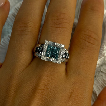 10K White Gold Aquamarine & White Topaz Ring Size 8