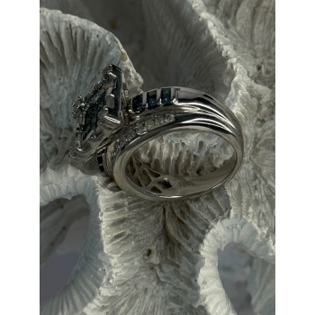 10K White Gold Aquamarine & White Topaz Ring Size 8