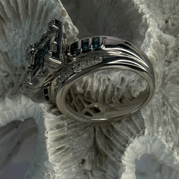 10K White Gold Aquamarine & White Topaz Ring Size 8