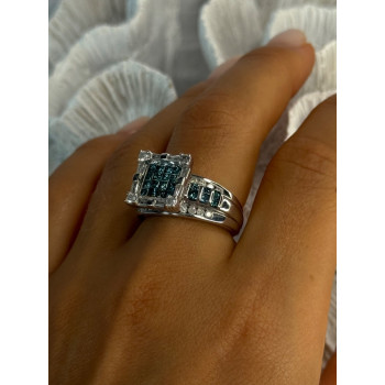 10K White Gold Aquamarine & White Topaz Ring Size 8