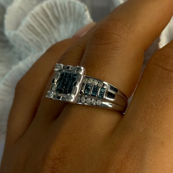 10K White Gold Aquamarine & White Topaz Ring Size 8
