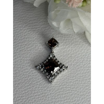 925 Sterling Silver Hessonite & Beryl Pendant Length 1.10 Inch