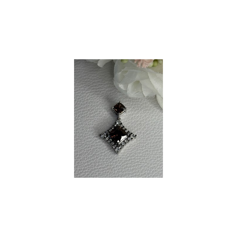 925 Sterling Silver Hessonite & Beryl Pendant Length 1.10 Inch