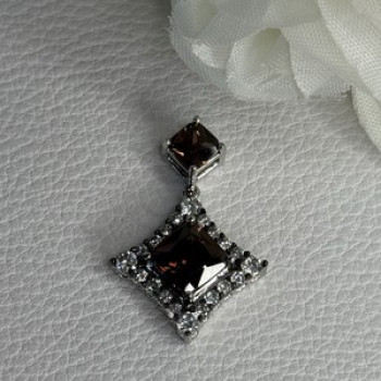 925 Sterling Silver Hessonite & Beryl Pendant Length 1.10 Inch