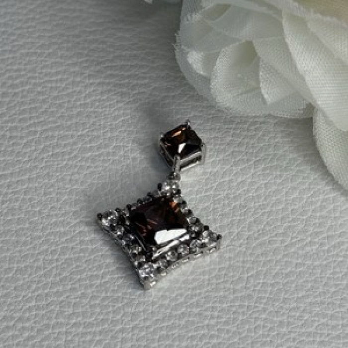 925 Sterling Silver Hessonite & Beryl Pendant Length 1.10 Inch