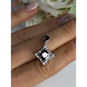 925 Sterling Silver Hessonite & Beryl Pendant Length 1.10 Inch