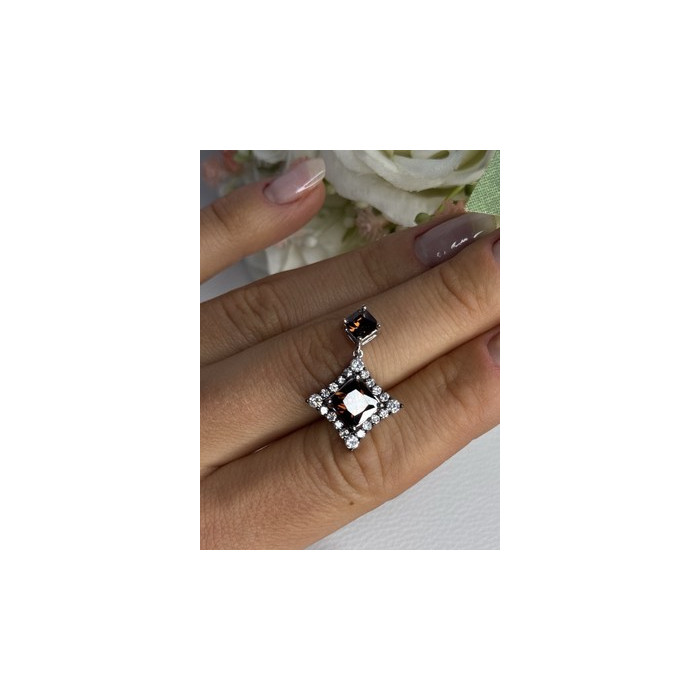 925 Sterling Silver Hessonite & Beryl Pendant Length 1.10 Inch