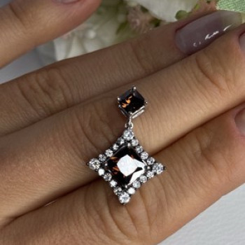 925 Sterling Silver Hessonite & Beryl Pendant Length 1.10 Inch