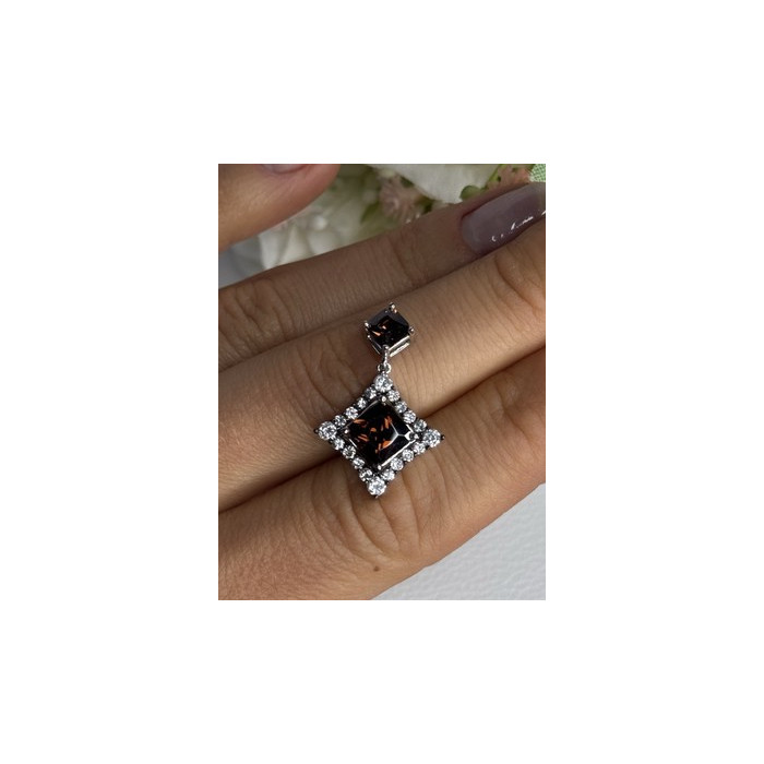 925 Sterling Silver Hessonite & Beryl Pendant Length 1.10 Inch