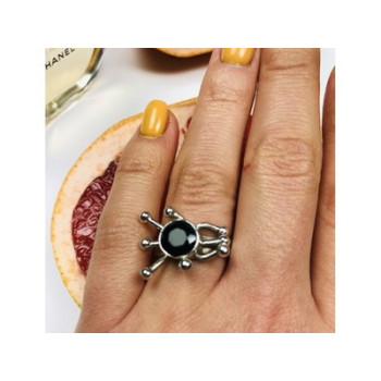 925 Sterling Silver Black Tourmaline (Sherl) Ring Size 6.5