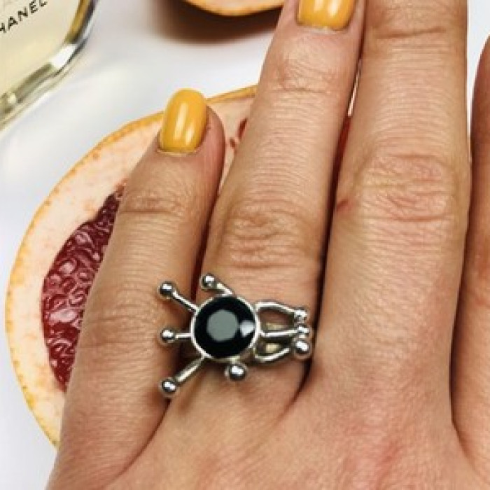 925 Sterling Silver Black Tourmaline (Sherl) Ring Size 6.5