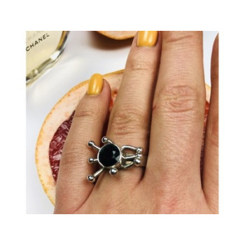 925 Sterling Silver Black Tourmaline (Sherl) Ring Size 6.5