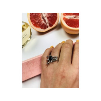 925 Sterling Silver Black Tourmaline (Sherl) Ring Size 6.5