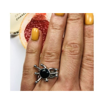 925 Sterling Silver Black Tourmaline (Sherl) Ring Size 6.5