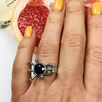 925 Sterling Silver Black Tourmaline (Sherl) Ring Size 6.5
