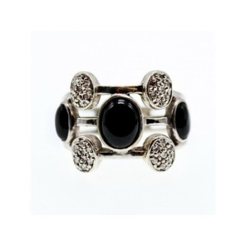 925 Sterling Silver Onyx and Goshenite Ring Size 7.5