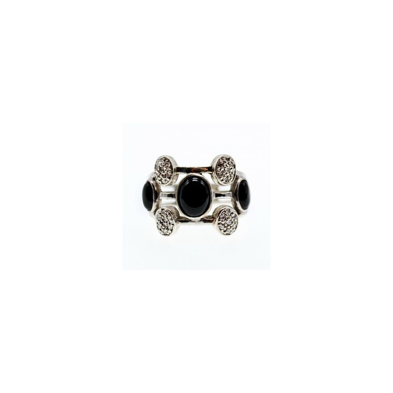 925 Sterling Silver Onyx and Goshenite Ring Size 7.5