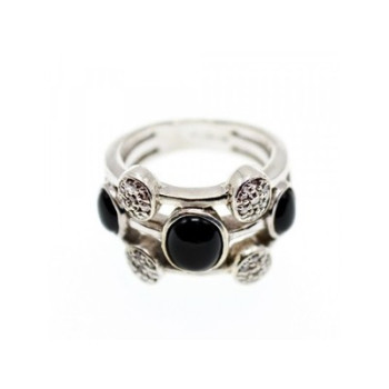 925 Sterling Silver Onyx and Goshenite Ring Size 7.5