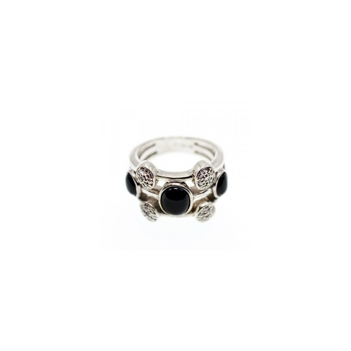 925 Sterling Silver Onyx and Goshenite Ring Size 7.5