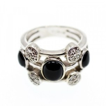 925 Sterling Silver Onyx and Goshenite Ring Size 7.5