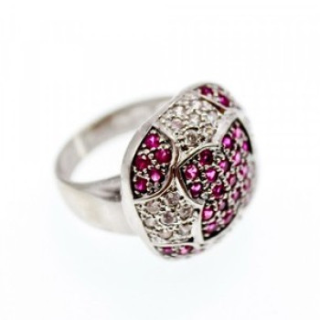 925 Sterling Silver White and Pink Topaz Ring Size 8