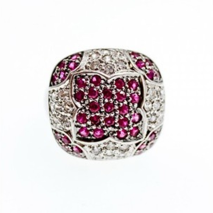 925 Sterling Silver White and Pink Topaz Ring Size 8