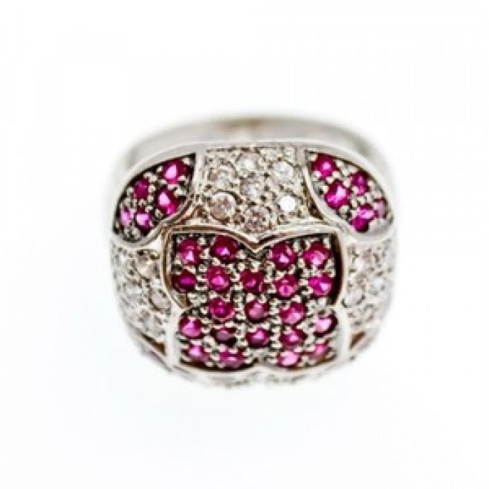 925 Sterling Silver White and Pink Topaz Ring Size 8