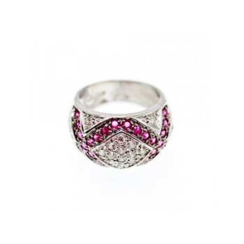 925 Sterling Silver White and Pink Topaz Ring Size 8