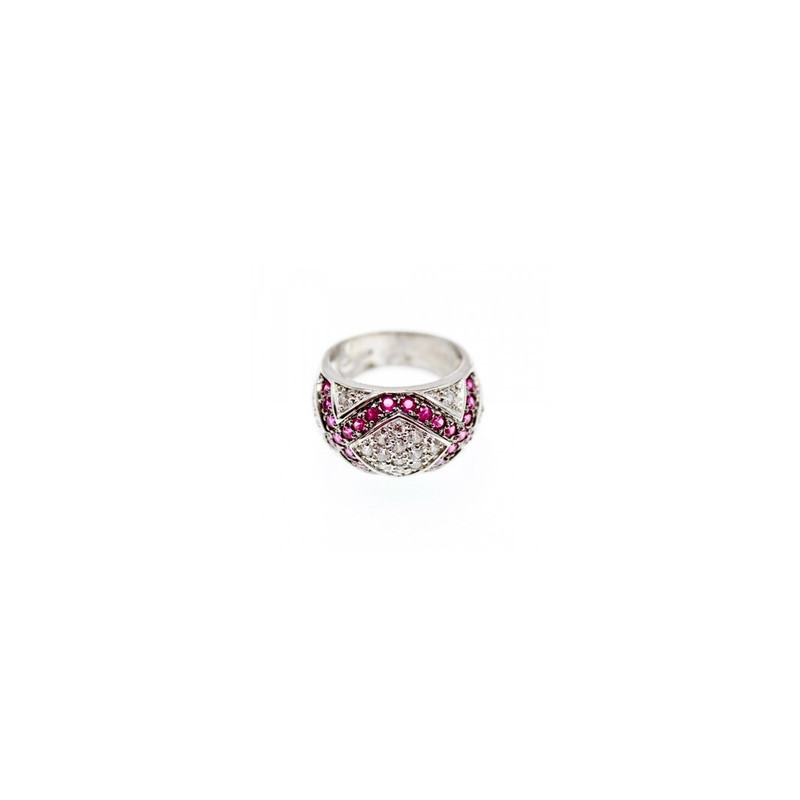 925 Sterling Silver White and Pink Topaz Ring Size 8