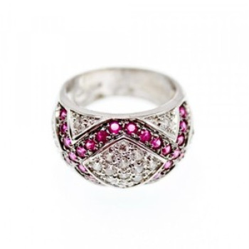 925 Sterling Silver White and Pink Topaz Ring Size 8