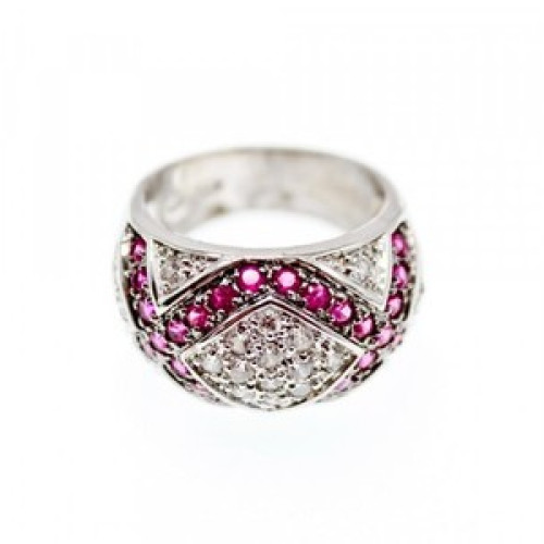 925 Sterling Silver White and Pink Topaz Ring Size 8