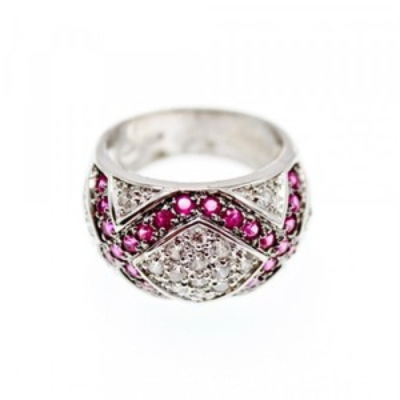 925 Sterling Silver White and Pink Topaz Ring Size 8