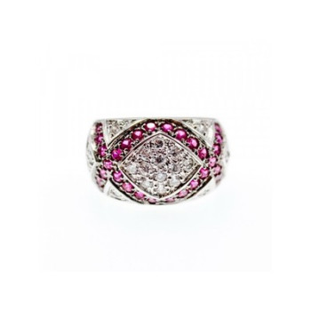 925 Sterling Silver White and Pink Topaz Ring Size 8