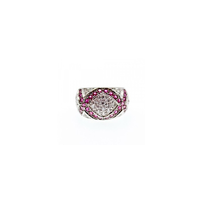 925 Sterling Silver White and Pink Topaz Ring Size 8