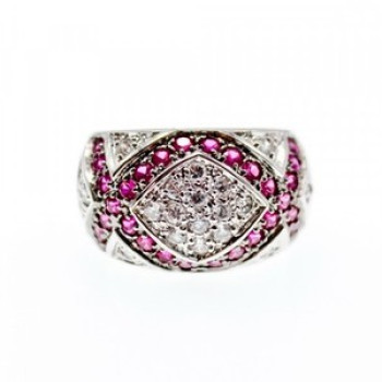925 Sterling Silver White and Pink Topaz Ring Size 8
