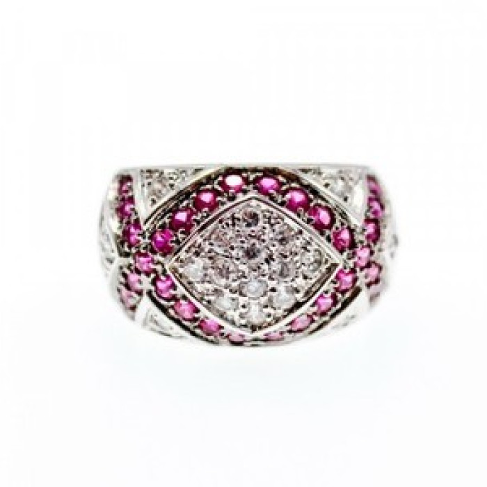 925 Sterling Silver White and Pink Topaz Ring Size 8