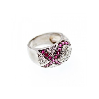 925 Sterling Silver White and Pink Topaz Ring Size 8