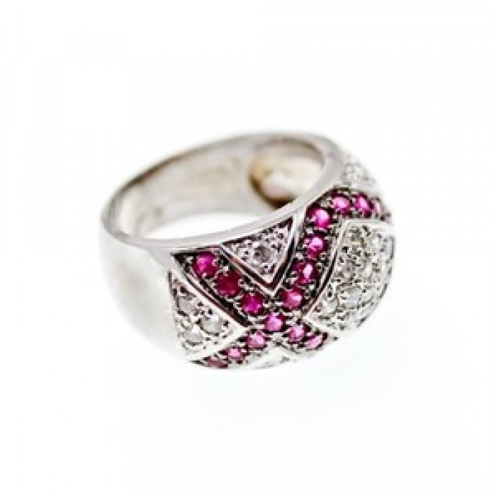 925 Sterling Silver White and Pink Topaz Ring Size 8