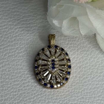925 Sterling Silver Gold Plated Sapphire & Beryl Pendant Length 1 Inch