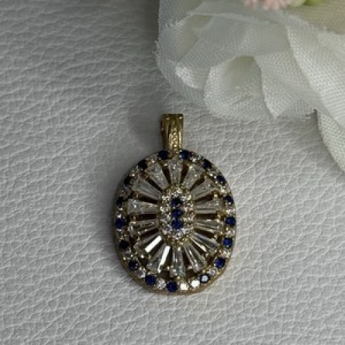 925 Sterling Silver Gold Plated Sapphire & Beryl Pendant Length 1 Inch